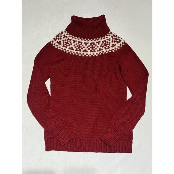 Talbots Fair Isle Turtleneck Sweater Womens Small Red Pullover Chunky Knit - Picture 1 of 12